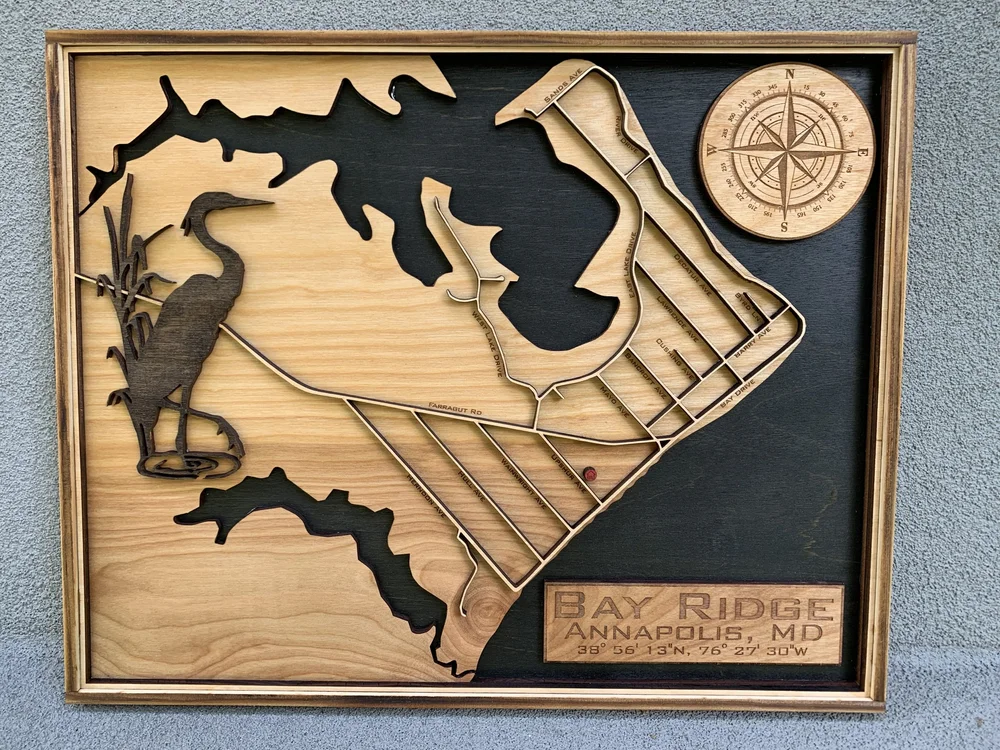 Topographical map with black water background