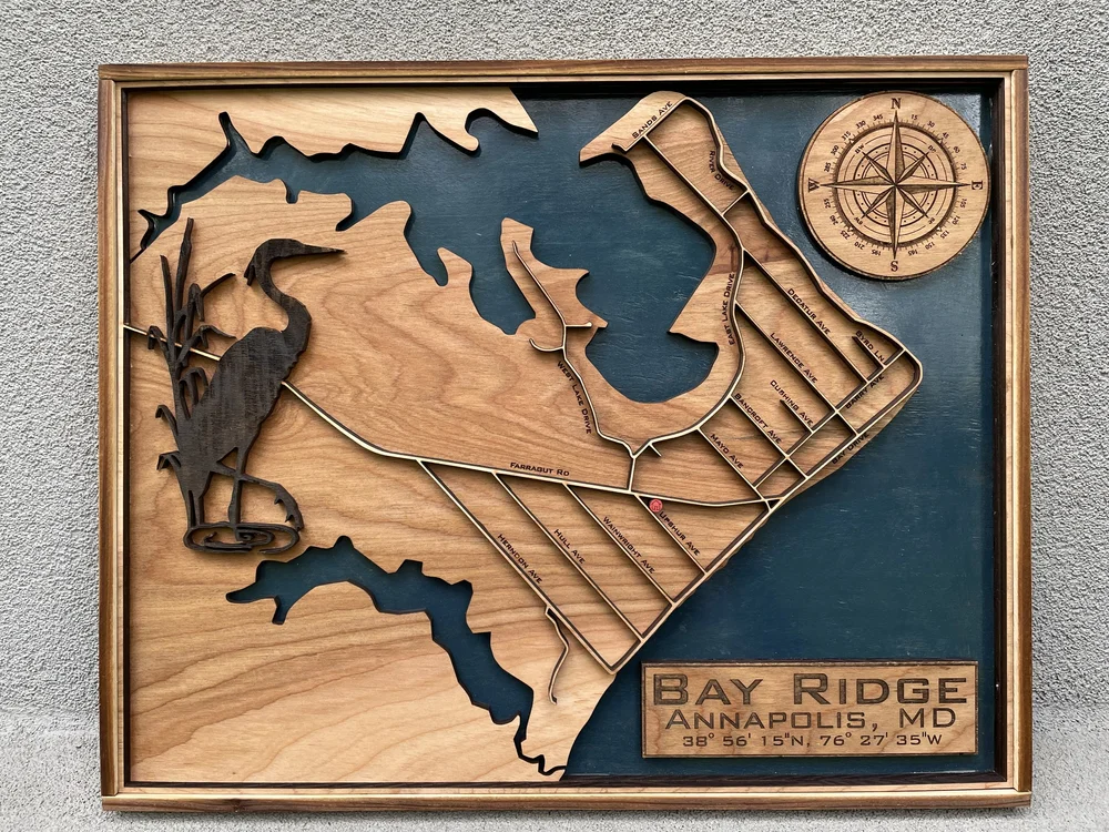 Topographical map with deep blue water background