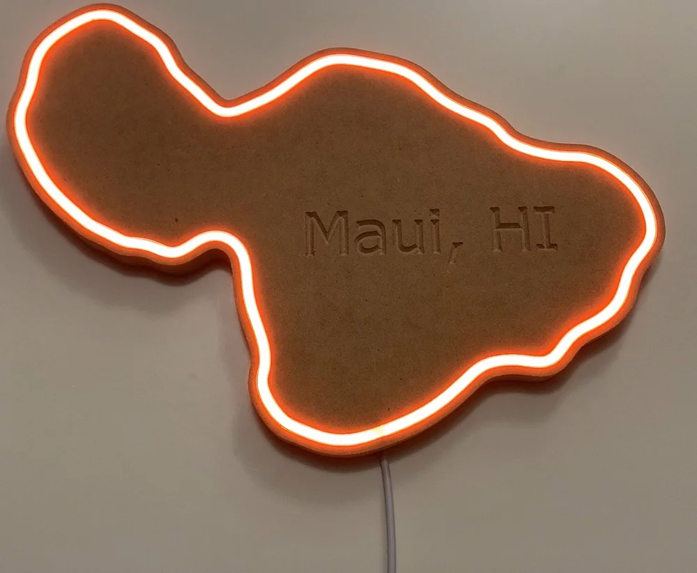 Finished illuminated CNC-routed sign of Maui, Hawaii