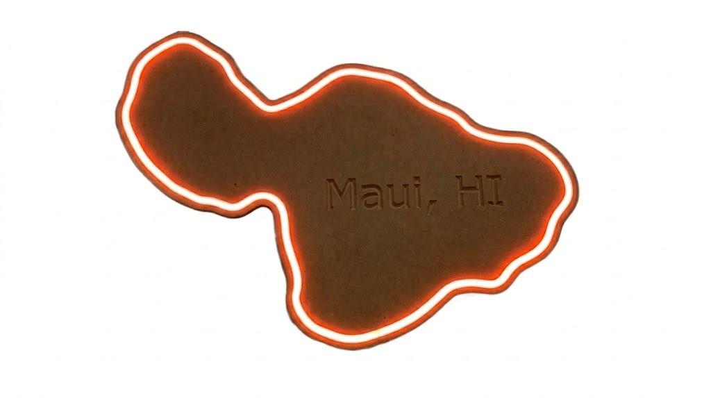 Finished illuminated CNC-routed sign of Maui, Hawaii