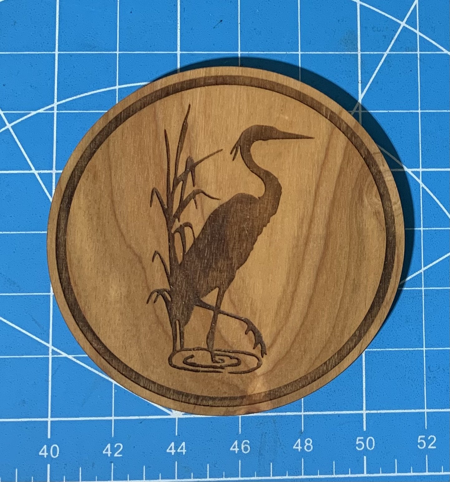 Laser engraved Great Blue Heron wooden coaster